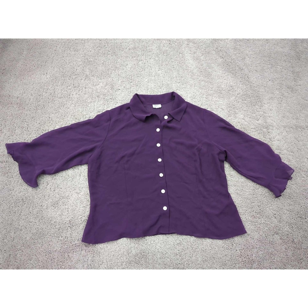 JBS Ltd Blouse Womens 2XL Purple Ruffled 3/4 Sleeve‎ Sheer